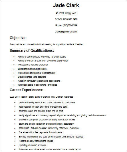 Resume for cashiers