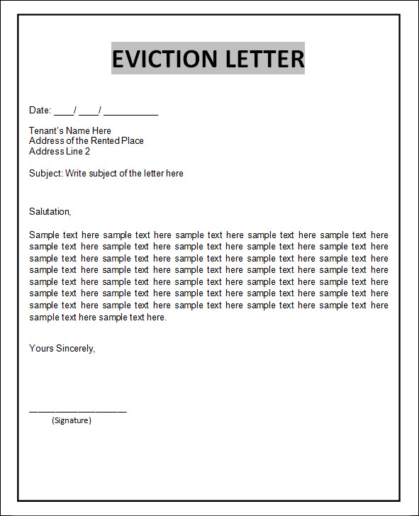 Sample Eviction Notice Letter Template