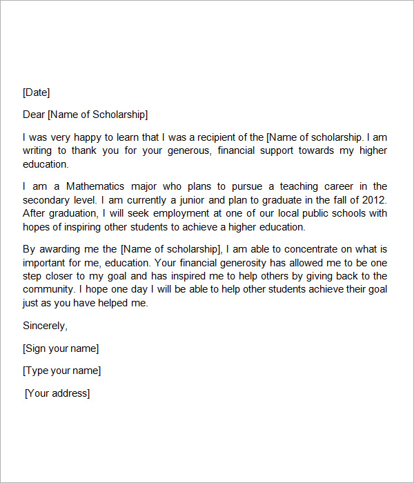 Scholarship Thank You Letter 11+ Download Documents in