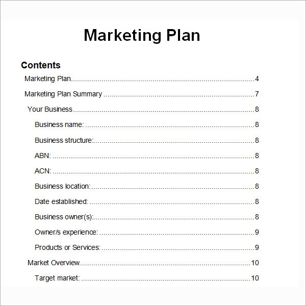 Marketing Plan Templates Pdf