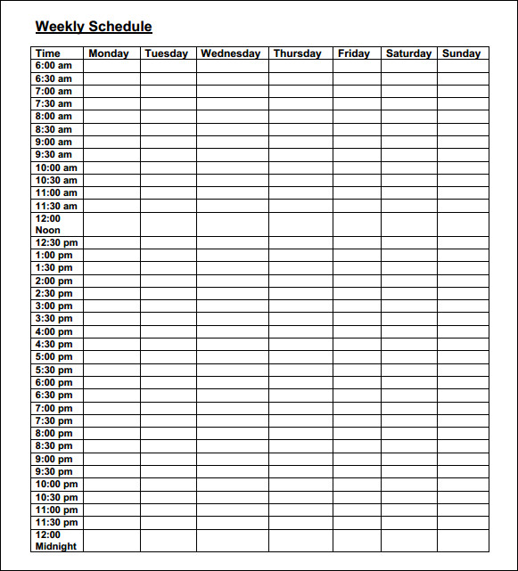 Weekly Schedule Template With Times from www.sampletemplates.com