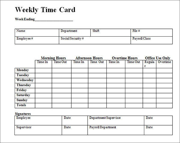 Free Excel Weekly Time Card Template