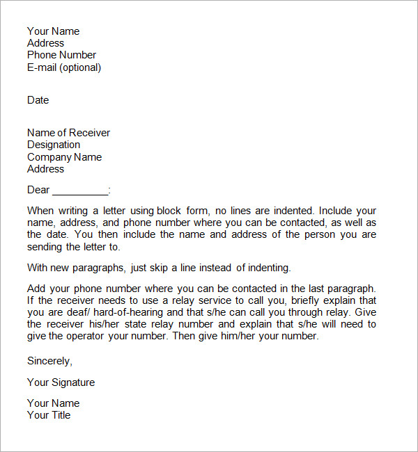 sample formal business letter example