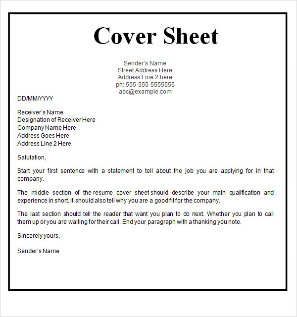 Cover Sheet Template - 9+ Free Download for Word,PDF | Sample Templates