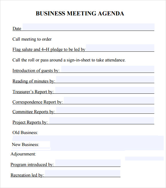 Business Agenda Meeting Template