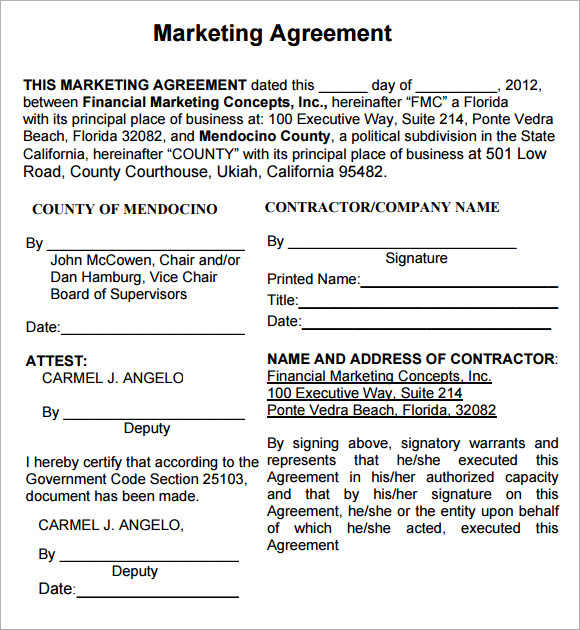 Marketing Agency Agreement Template Free