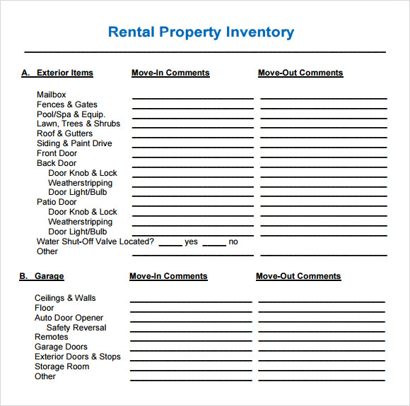 Property Inventory Templates Free