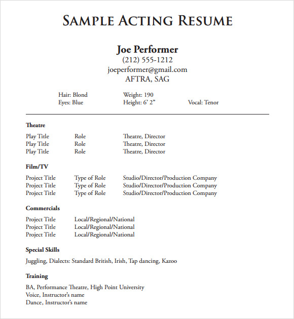 10 Useful Sample Acting Resume Templates to Download