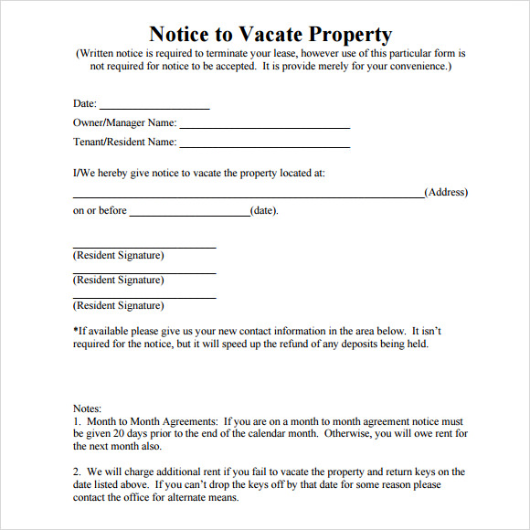 Vacate Property Notice Template