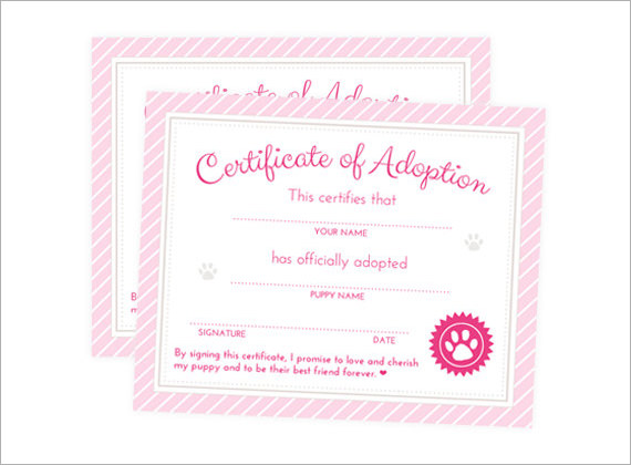 Puppy Adoption Certificate Template