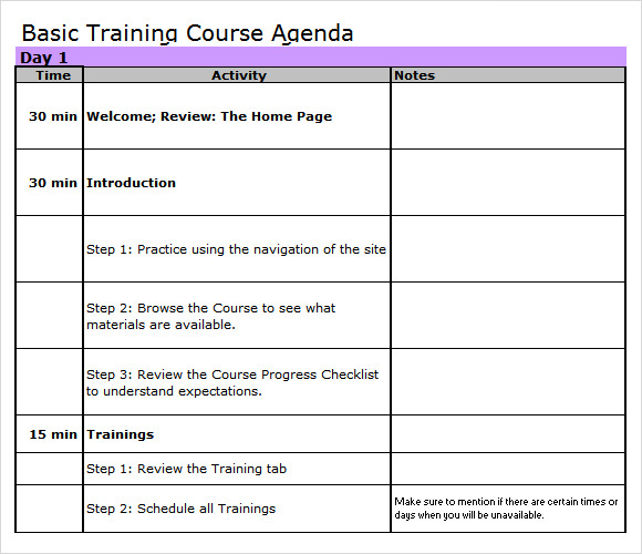 Training Seminar Agenda Template