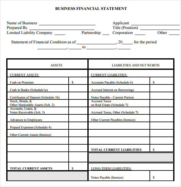 Personal financial statement templates